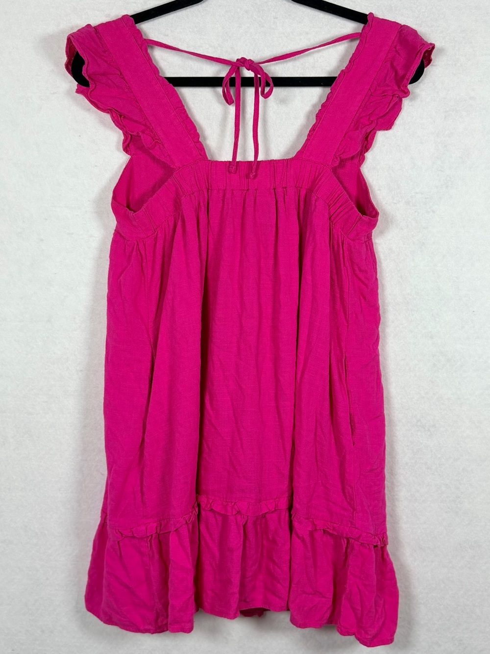 New In Hot Pink Linen Blend Ruffle Mini Dress Medium Cottagecore - Picture 3 of 11